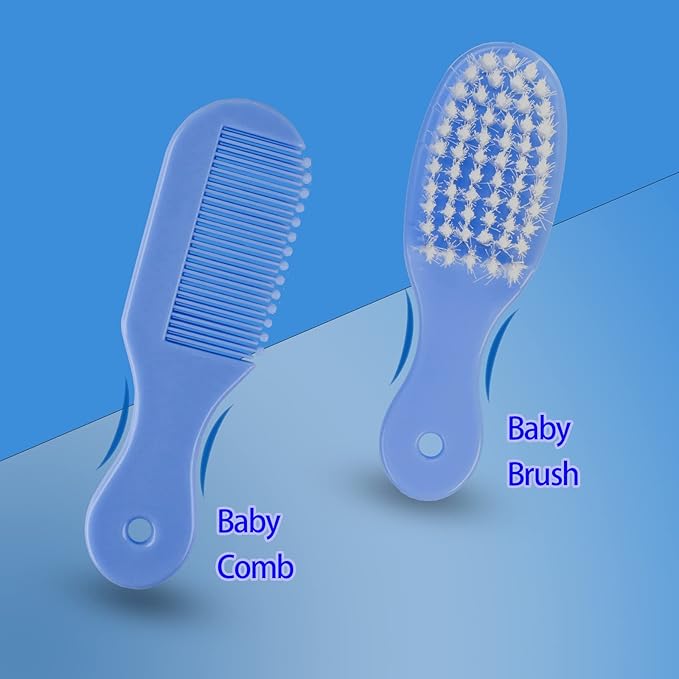 ZELINYE Baby Grooming Kit, 8 in 1 Baby Hair Brush/Nail Clipper/Nose Cleaner/Finger Toothbrush/Nail Scissors/Manicure Kit for Baby Care Keep Healthy and Clean(Blue)