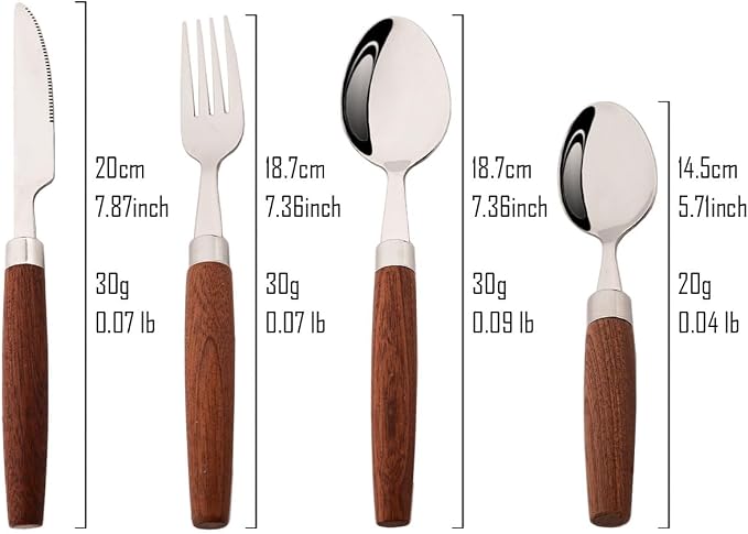 16-Piece Wooden Handle Silverware Set, BRIIEC 304 Stainless Steel Flatware Set - Image 3