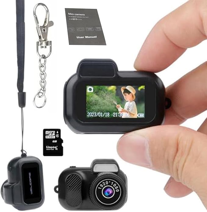 Keychain Camera, World's Smallest 1080P HD Mini Camera, Retro Portable Mini, 100 Mins Battery Life, for Students, Kids (64G)