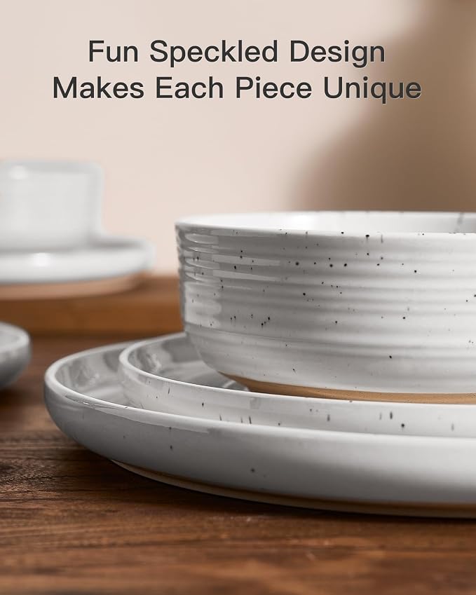 Stoneware Dinnerware Sets for 6, Coupe Plates & Bowls, Chip & Scratch Resistant - Image 4