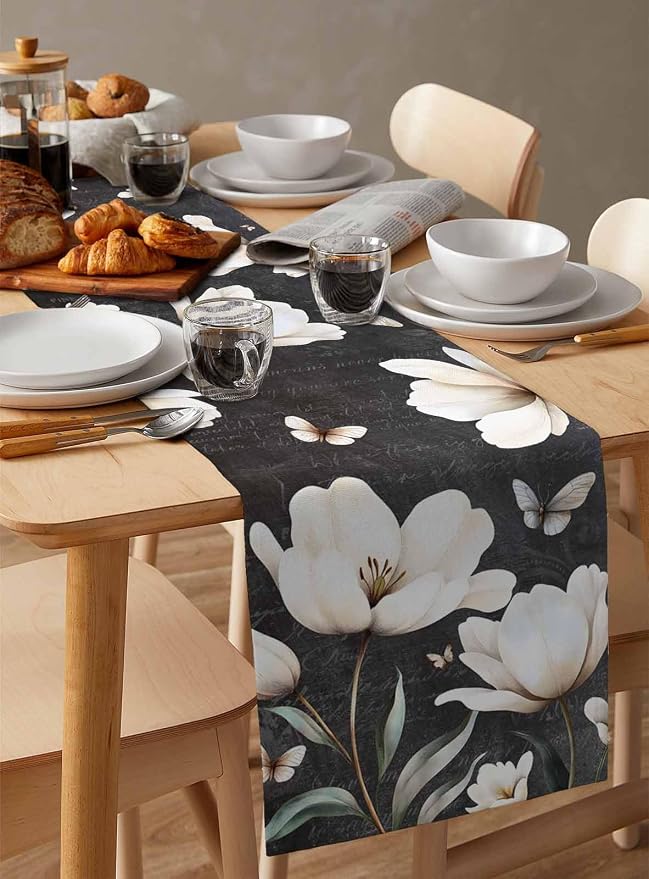 Farmhouse Floral Table Runners 60 Inches Long, Cotton Linen Fabric Table Runner - Image 3