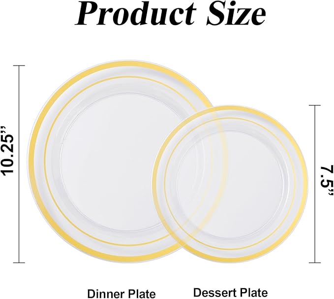 BESTSTAR 100PCS Clear Gold Plastic Plates Set | 50 10.25 inch Dinner Plates and - Image 2