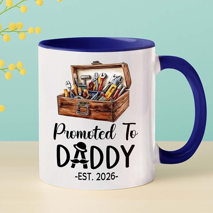 Customized Promoted To Daddy Ceramic Coffee Mug Gift For Daddy Grandpa Father EST 2026, Personalized Dad Accent Mug With Name & Year, First Time Dad White Coffee Cup, Future Papa Travel Mug 11Oz 15Oz
