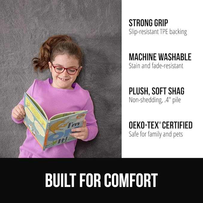 GORILLA GRIP Ultra Soft Washable Area Rug, Stain and Slip Resistant Plush Thick Carpet for Bedroom Living Room, No Shed Floor Rugs, Pet Friendly, Dorm Essentials, Kids Nursery Home Decor, 4x6, Gray