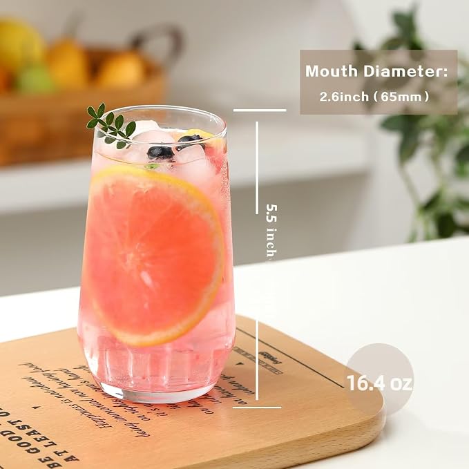 Wlasss Drinking Glasses Set of 4, 16.4 oz Clear Glass Tumbler, Water Glasses - Image 2