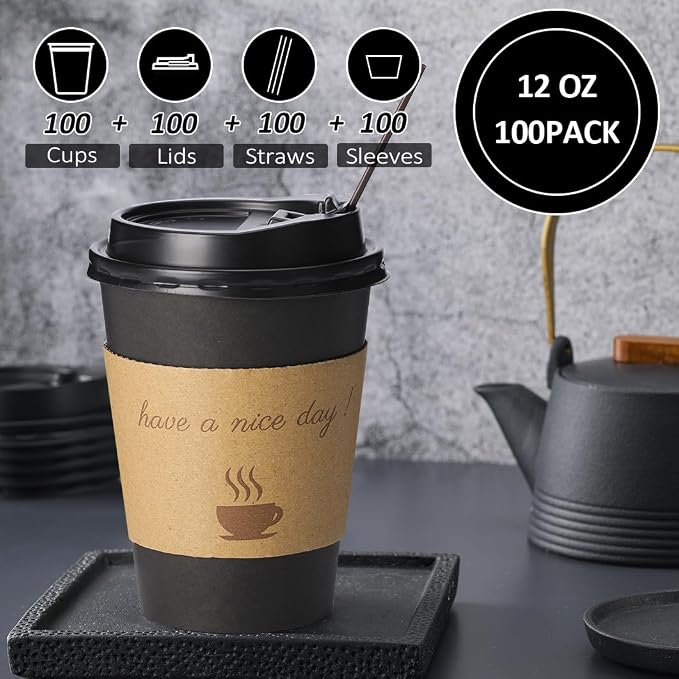 BYSNOW 100 pack 12 oz Disposable Coffee Cups - Image 4