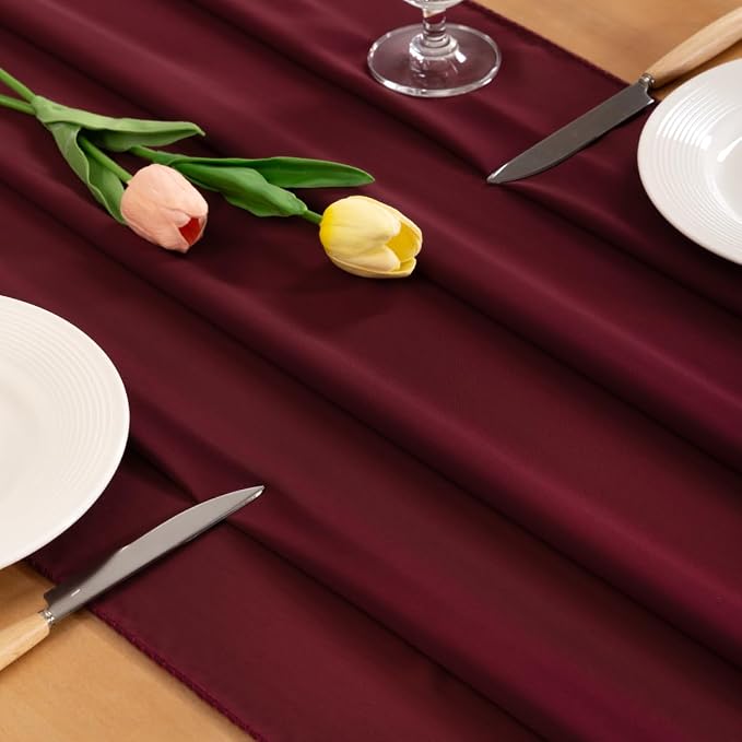 Burgundy Chiffon Table Runner Summer Boho Wedding Birthday Party Decor | 10ft - Image 2