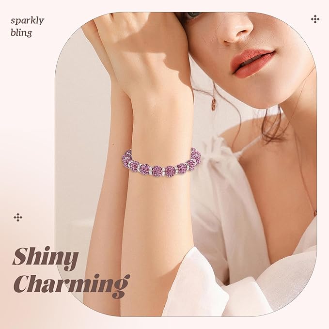 200pcs 10mm Rhinestone Beads for Jewelry Making, Light Purple Shiny Round Disco Beads Bulk, Sparkle Crystal Clay Christmas for Bracelet Baseball Necklace Earring Crafting and DIY