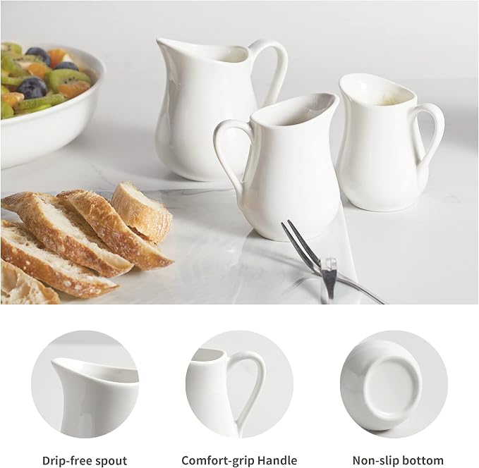 Gurygo 2 Oz Creamer with Handle, Small Classic White Fine Porcelain Creamer - Image 4