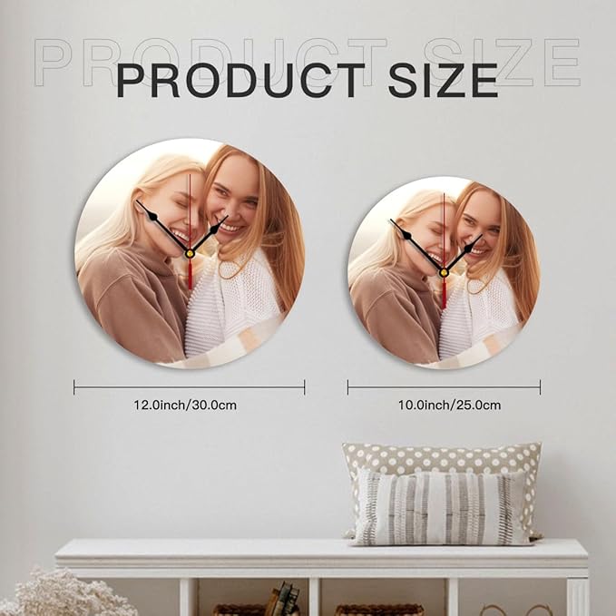 Generic Custom Clocks for Walls Personalized Picture Hanging Time Clocks Customized Round Clock for Birthday Wedding Present Creative, 10inch-25cm