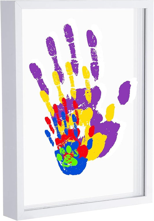 Suzile DIY Handprint Kit for New Parents - Mother's Day Father's Day Gifts,Baby Handprint Frame with 5 Acrylic Boards & 6 Colors Paint,Family Keepsake Craft for First-time Moms Dads(White)