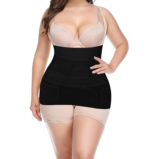 2 in 1 Postpartum Belly Band Wrap Black, C-Section Support Belt XX-Large, Post Partum Support Recovery Waist/Pelvis Belt, Hysterectomy Belly Band Binder Girdle Stomach