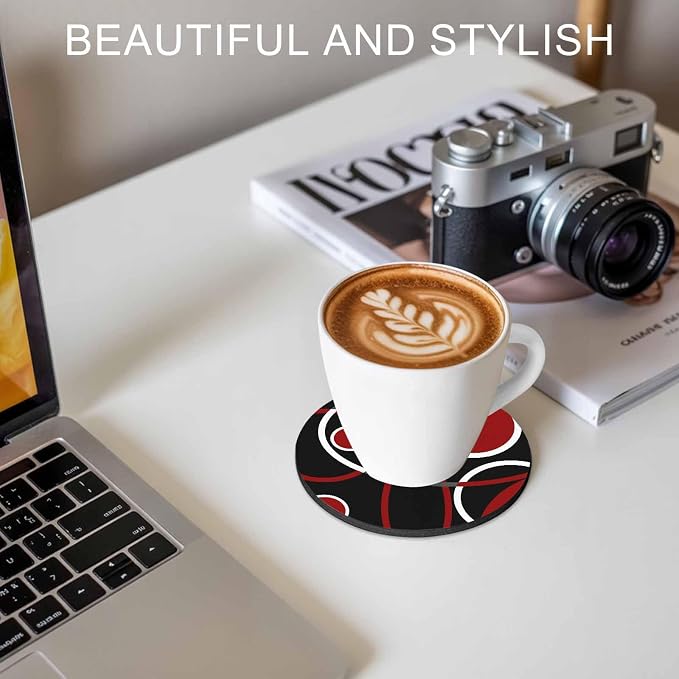Black Red Coasters Set of 6, Non-Slip Cup Coaster Mat - Image 7