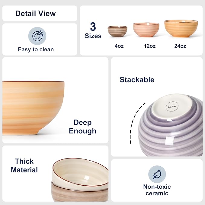 Selamica Ceramic Ice Cream Bowls, 12 OZ Dessert Bowls Set of 6, 4.7 Inch Small - Image 5