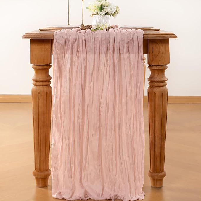 LINXTAR Dusty Pink Table Runner Cheesecloth Table Runner 4 Pack 10FT Rustic - Image 2