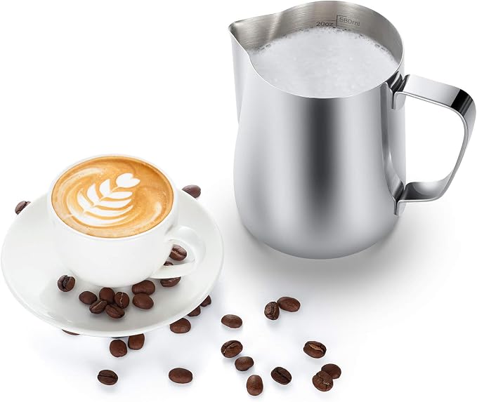 Milk Frothing Pitcher, 20oz Steaming Pitcher Stainless Steel Espresso Machine - Image 6