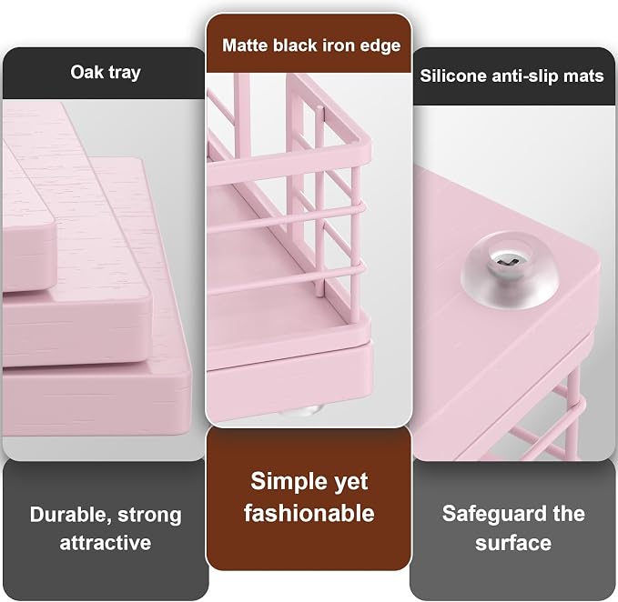 Wican Guest Towel Holder Tray for Bathroom, Oak and Iron Napkins Holder | - Image 4