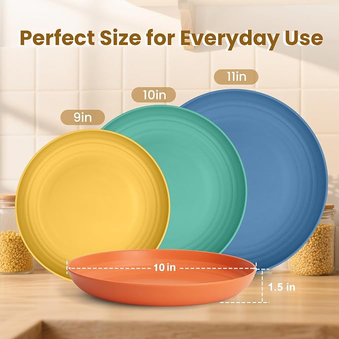 Wheat Straw Plates 10 Inch Deep Dinner Plate Set of 8, Lightweight and - Image 4