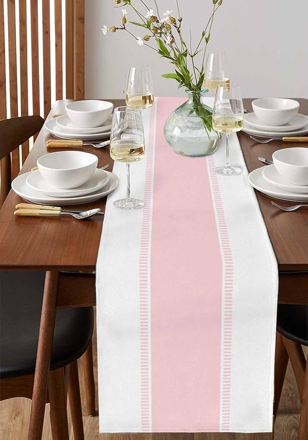 Pink Stripe Table Runners 90 inches Long, Linen Boho Table Runner Farmhouse - Image 4
