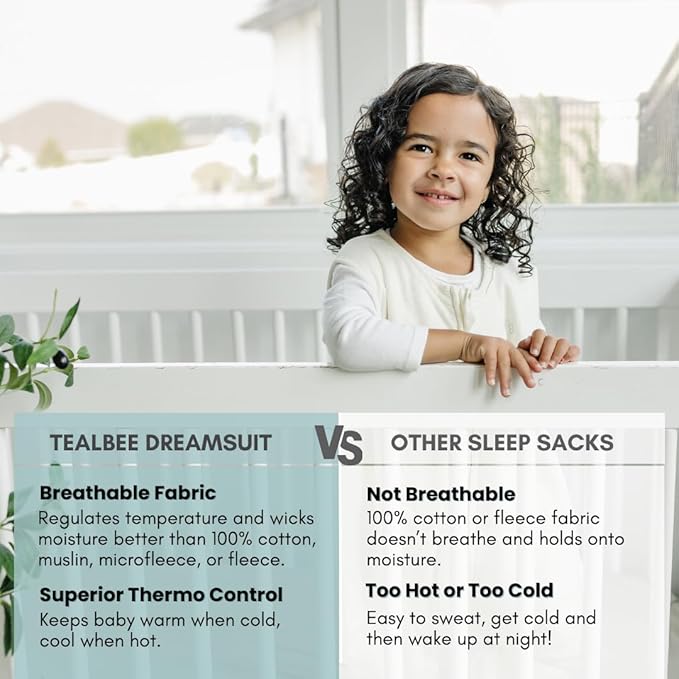Tealbee DREAMSUIT: Toddler Sleep Sack with Feet 12-18 months, 18-24 months - 1.2 TOG All Season Baby Wearable Blanket for Walkers - Rayon made from Bamboo, Organic Cotton Sleeping Bag - Undyed