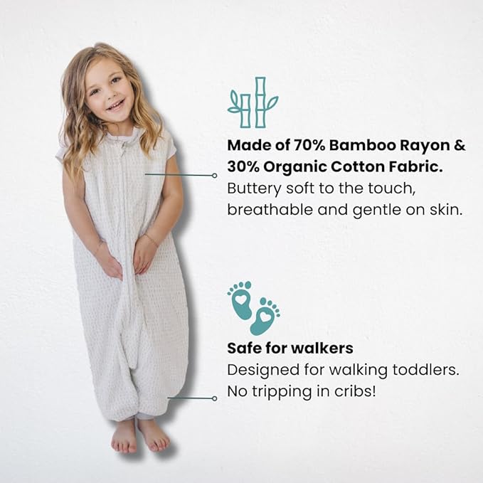 Tealbee Dreamsuit: Toddler Sleep Sack with Feet 3T 4T - 0.8 TOG Summer Lightweight Baby Wearable Blanket for Walkers - Rayon Made from Bamboo, Organic Cotton Sleep Bag - Dash