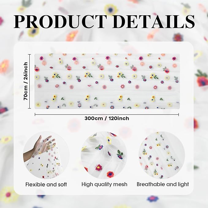Artoid Mode Embroidery Daisy Gauze Table Runner 120 Inch 10FT | Seasonal Sheer - Image 7