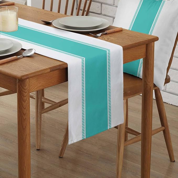 Teal Stripes Table Runners 16x72 inches Long, Non Slip Modern Table Runner - Image 2