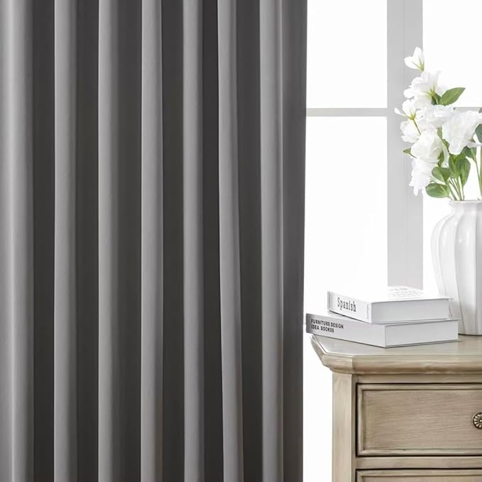 Joydeco Blackout Curtains 108 Inches Long, Thermal Insulated Black Out Curtains 2 Panels Set, Room Darkening Drapes for Living Room Window Rod Pocket Back Tab (W37 x L108 Inch, Light Grey)