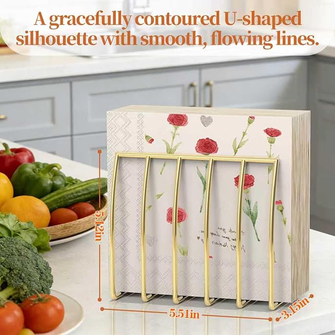 Reversible Napkin Holder for Table Gold | 2-in-1 Gold Metal Cocktail Napkin - Image 2