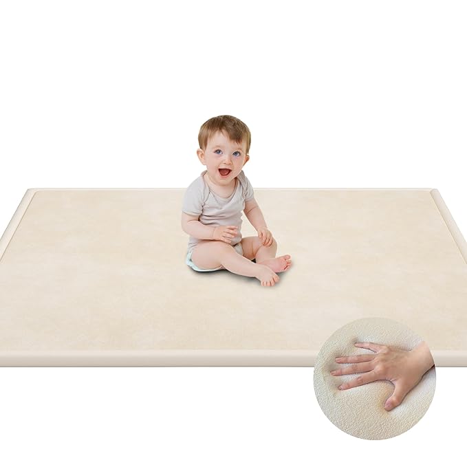 Baby Play Mat for Floor, 1.3'' Thick Memory Foam Tummy Time Mat - Super Soft Coral Velvet Nursery Rug with Non-Slip Backing, Crawling Mat for Toddlers/Infants, Yoga & Tatami Use, 50''x 50''
