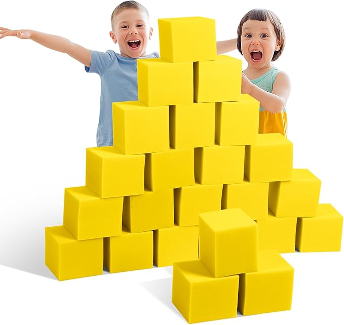 Foam Pit Cubes, 24 PCS 5 Inches Gymnastics Foam Blocks Trampoline Blocks, Multi-Sport Protective Padding for Freerunning, Trampoline, Parkour, Skate Parks & BMX -Yellow