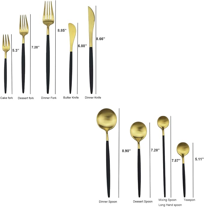 Black Gold Flatware, Royal 4 Piece Matte Black Handle 18/10 Stainless Steel - Image 2