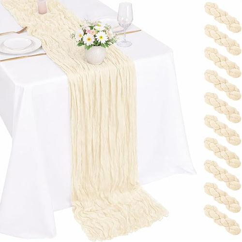 10 Pack Beige Cheesecloth Table Runner 22x120 Inch Boho Gauze Table Runner Long by Fwxdbwyl