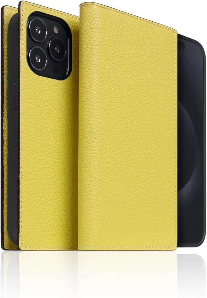 D8 Neon Full Grain Leather Wallet Case for iPhone 15 Pro Max - [2-in-1] Handcrafted Detachable Diary Style with Magnetic MagSafe Back Cover, Gift Box Included (Lemon)