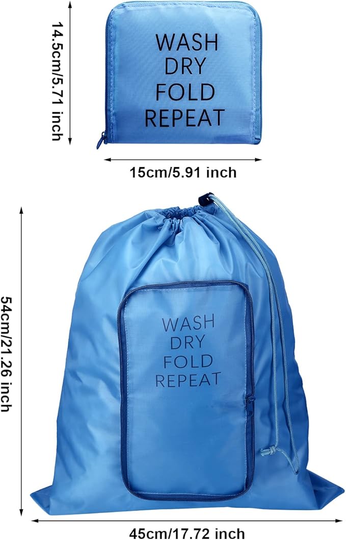 2 Pcs Travel Laundry Bag Washable Dirty Clothes Bag with Drawstring and Zipper for Suitcase, 22 x 18 Inch (Pink, Blue,Classic)