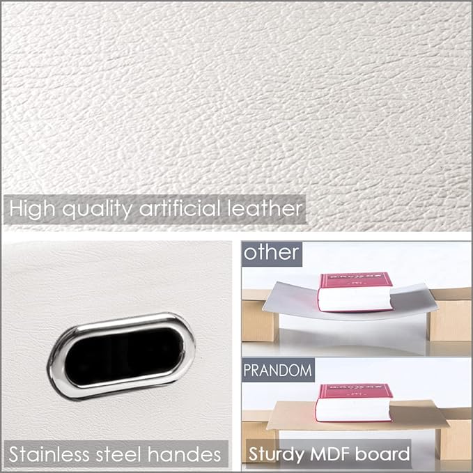 PRANDOM Large Stackable Storage Bins with Lids [3-Pack] Leather Fabric Foldable Storage Boxes Organizer Containers Baskets Cube with Cover for Bedroom Closet Office Nursery White (17.7x11.8x11.8)