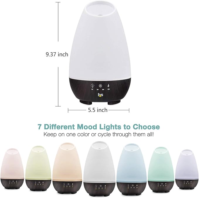 HealthSmart Essential Oil Diffuser, Cool Mist Humidifier and Aromatherapy Diffuser, FSA HSA Eligible with 500ML Tank for Large Rooms, Adjustable Timer, Mist Mode and 7 LED Light Colors, (Pack of 2)
