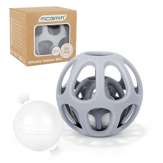 MCGMITT Baby Rattle Teething Toy, Easy Grasp Silicone Infant Ball, BPA Free Non-Toxic Soft Baby Sensory Ball Bath Toy, Motor Skills Toy, Montessori Early Educational Toy, Gift for Age Newborn and Up