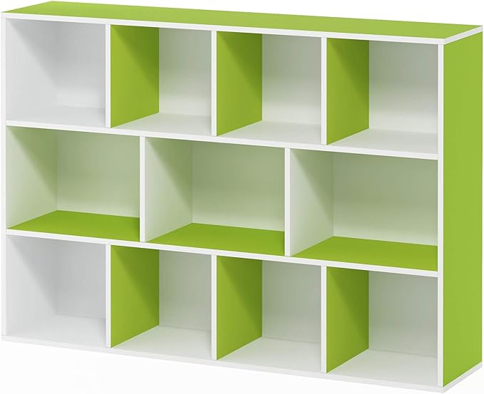 FURINNO 11107WH-GR 7 Reversible, 11-Cube, White Green