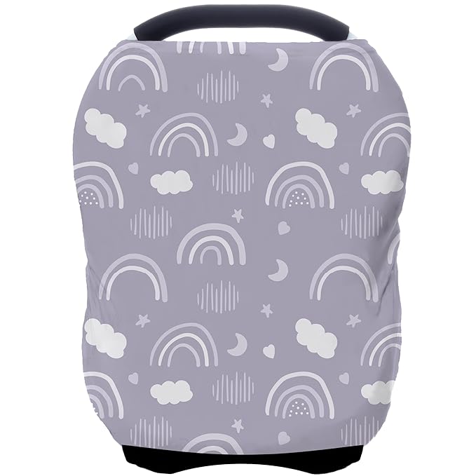 Car Seat Covers for Babies - Multi- use Nursing Carseat Canopy, Breastfeeding Covers, Baby Shower Gifts for Boys and Girls (Grey Rainbow)