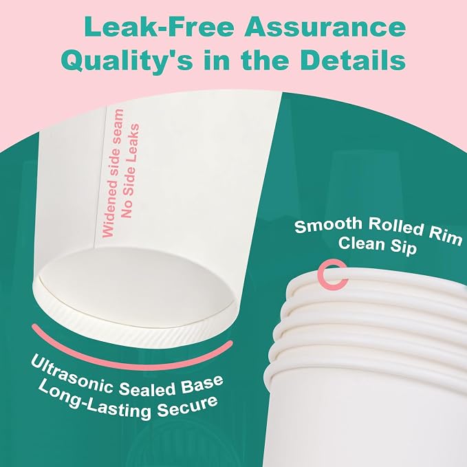 12 oz 300 Pack Disposable Coffee Cups, Bulk White Disposable Paper Cups - Image 4