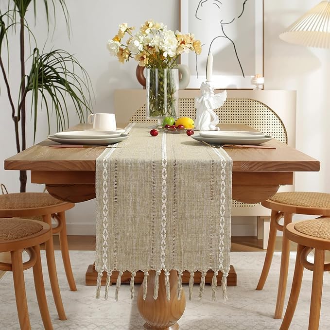 Wracra Rustic Linen Table Runner, Coffee Table Runners 60 inches Long | Raised by Wracra