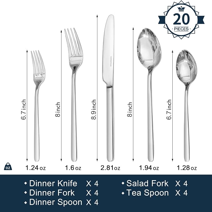 Silverware Set, 20 Piece Flatware Cutlery Set - Image 4