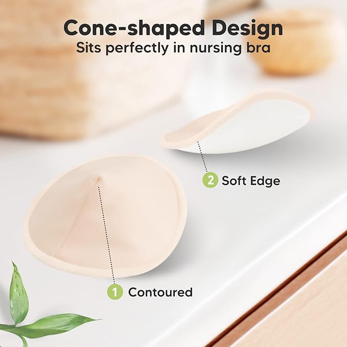 Organic Nursing Pads - 14 Washable Viscose Derived from Bamboo Breastfeeding Pads, Wash Bag, Reusable Breast Pads for Breastfeeding, Nipple Pads for Breastfeeding Essentials (Bare Beige, L 4.8")