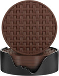 Brown Silicone Coaster with Holder Set of 6, 4 Inch Non-Slip Cup Mats | Round by Bangkee