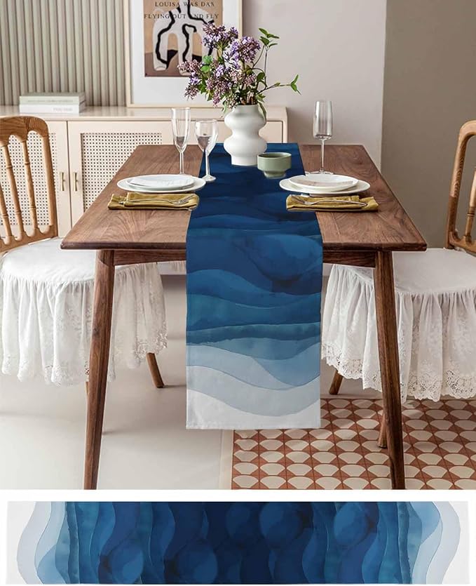 Navy Blue Ombre Table Runners 70 Inches Long, Abstract Modern Stripe Table - Image 6