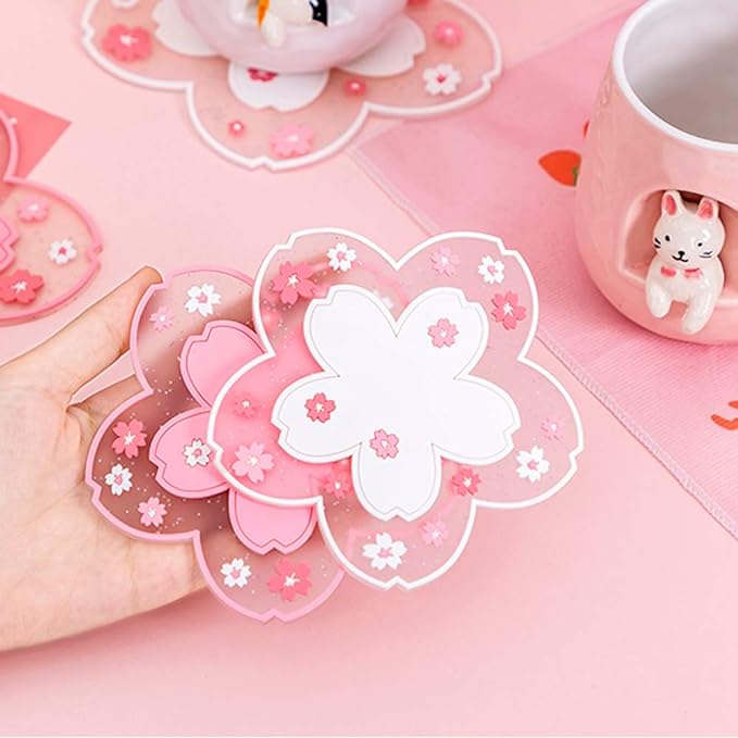 Sakura Coasters Set of 4 Kawaii Cup Mat Anti-Skid Pot Bowl Pad Placemats PVC - Image 4
