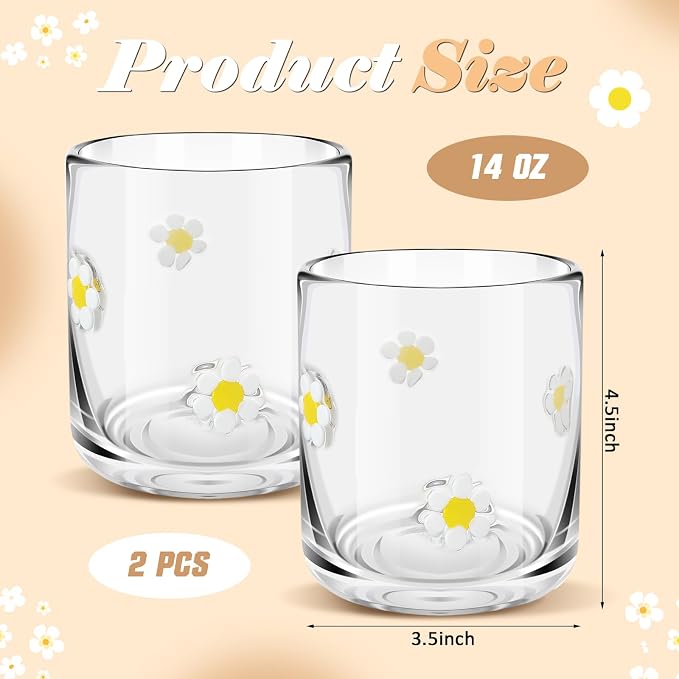 SiliFine 2 Pcs Flower Icon Juice Glasses - 14oz White Floral Stemless Wine - Image 2