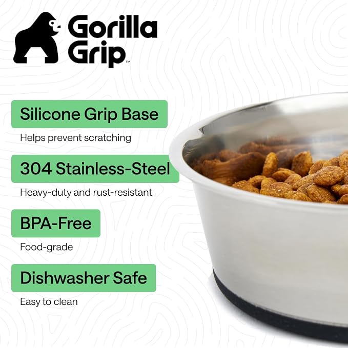 GORILLA GRIP Dog Bowls, Food Grade 304 Stainless Steel, Holds 4 Cups Each Food - Image 2