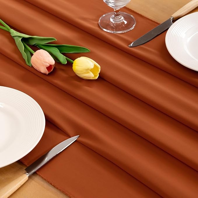 Terracotta Chiffon Table Runner Summer Boho Wedding Birthday Party Decor | 10ft - Image 2